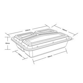 Plastic Food Container in PP Black with 3C with Lid 930ml 23x18,3cm (300 Units)