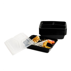 Plastic Food Container in PP Black with 3C with Lid 930ml 23x18,3cm (300 Units)