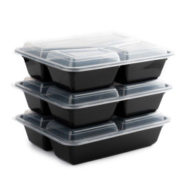 Plastic Food Container in PP Black with 3C with Lid 930ml 23x18,3cm (300 Units)