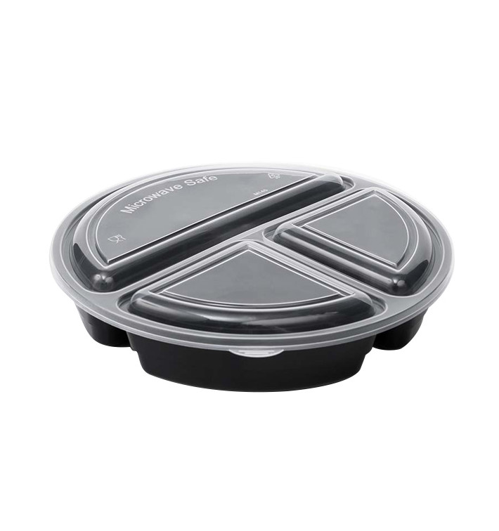 Plastic Food Container in PP Black with 3C with Lid 920ml Ø22cm (300 Units)