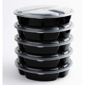 Plastic Food Container in PP Black with 3C with Lid 920ml Ø22cm (300 Units)