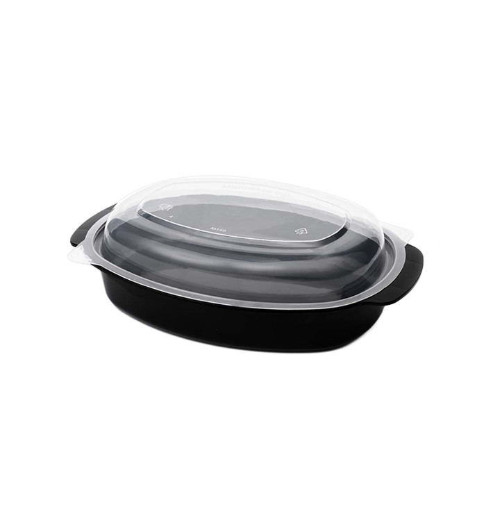 Oval Food Container in PP Black with Lid 600ml 15,4x22,6cm (300 Units)