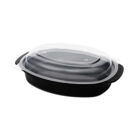 Oval Food Container in PP Black with Lid 600ml 15,4x22,6cm (50 Units)