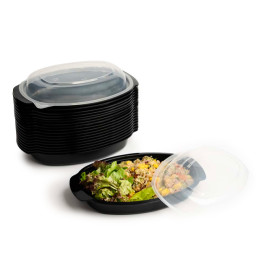 Oval Food Container in PP Black with Lid 600ml 15,4x22,6cm (50 Units)