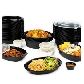 Oval Food Container in PP Black with Lid 600ml 15,4x22,6cm (300 Units)