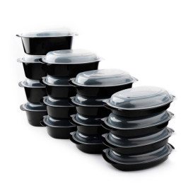 Oval Food Container in PP Black with Lid 600ml 15,4x22,6cm (50 Units)