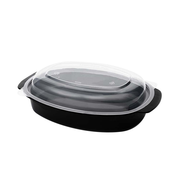 Oval Food Container in PP Black with Lid 750ml 15,4x22,6cm (50 Units)