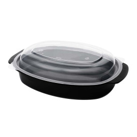 Oval Food Container in PP Black with Lid 750ml 15,4x22,6cm (300 Units)