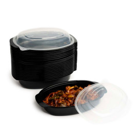 Oval Food Container in PP Black with Lid 750ml 15,4x22,6cm (50 Units)
