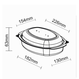 Oval Food Container in PP Black with Lid 750ml 15,4x22,6cm (50 Units)