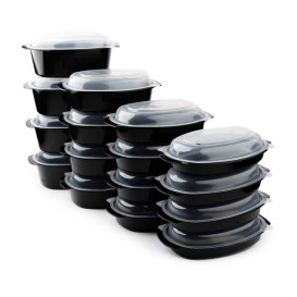 Oval Food Container in PP Black with Lid 750ml 15,4x22,6cm (50 Units)