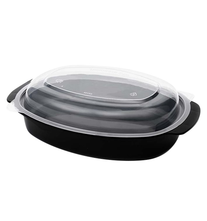 Oval Food Container in PP Black with Lid 950ml 15,4x22,6cm (50 Units)