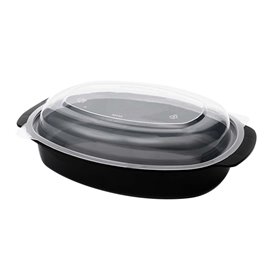 Oval Food Container in PP Black with Lid 950ml 15,4x22,6cm (300 Units)