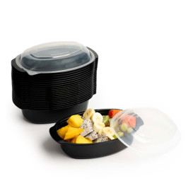 Oval Food Container in PP Black with Lid 950ml 15,4x22,6cm (300 Units)