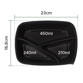 Plastic Deli Container PP 3C Black 900ml 23x17x5cm (75 Units)  