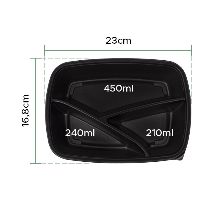 Plastic Deli Container PP 3C Black 900ml 23x17x5cm (300 Units)