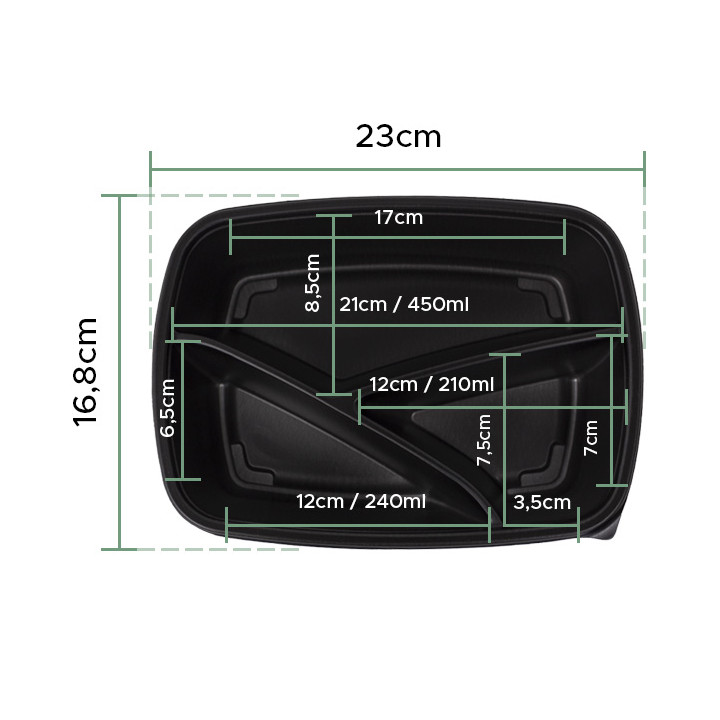 Plastic Deli Container PP 3C Black 900ml 23x17x5cm (300 Units)