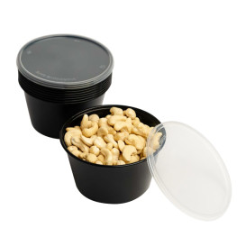 Plastic Food Container in PP Black  with Lid 470ml (500 Units)