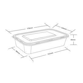 Rectangular Container in PP Black with Lid 500ml 17,3x11,9cm (50 Units)