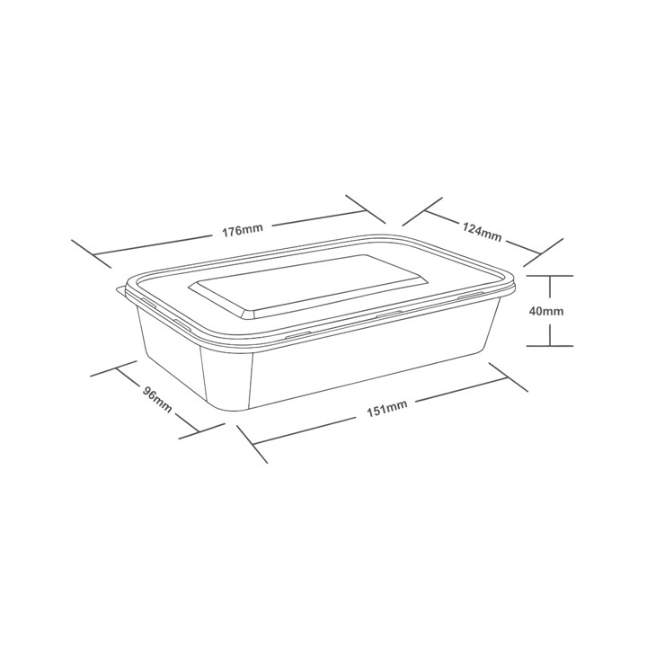 Rectangular Container in PP Black with Lid 500ml 17,3x11,9cm (50 Units)