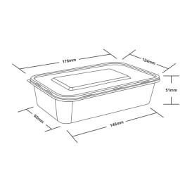 Rectangular Container in PP Black 650ml 17,6x12,4x5,1cm (50 Units)