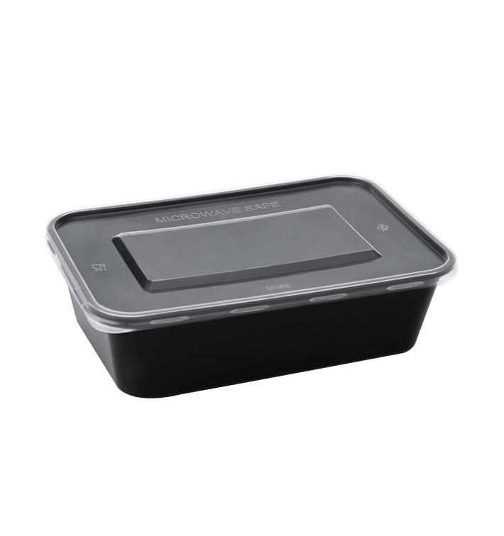 Rectangular Container in PP Black with Lid 750ml 17,3x11,9cm (500 Units)