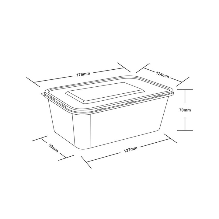 Rectangular Container in PP Black with Lid 1.000ml 17,3x11,9cm (500 Units)