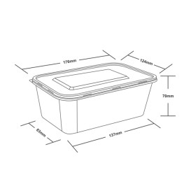 Rectangular Container in PP Black with Lid 1.000ml 17,3x11,9cm (50 Units)