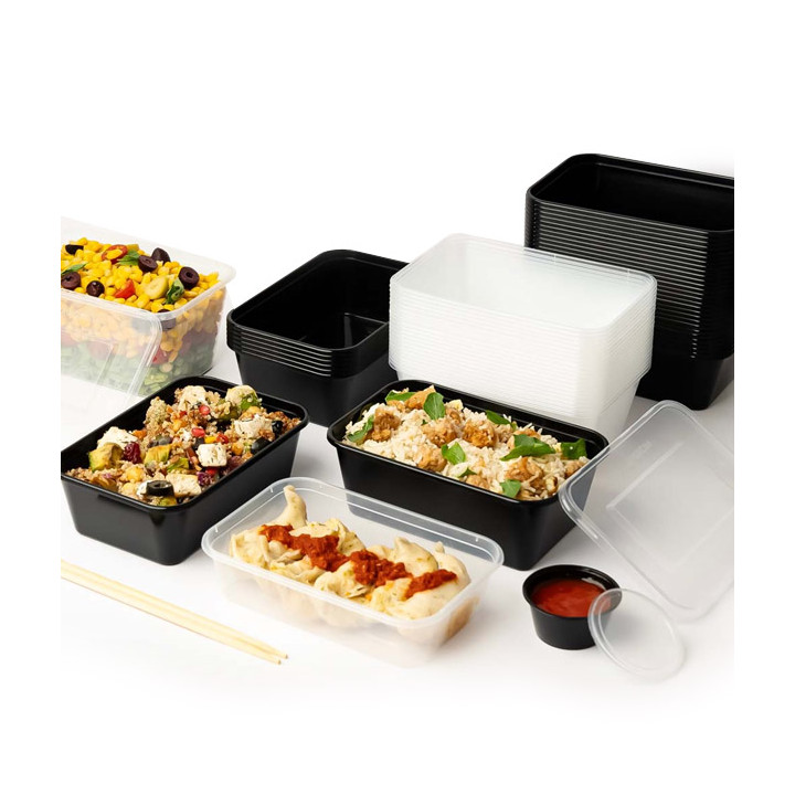 Rectangular Container in PP Black with Lid 1.000ml 17,3x11,9cm (500 Units)