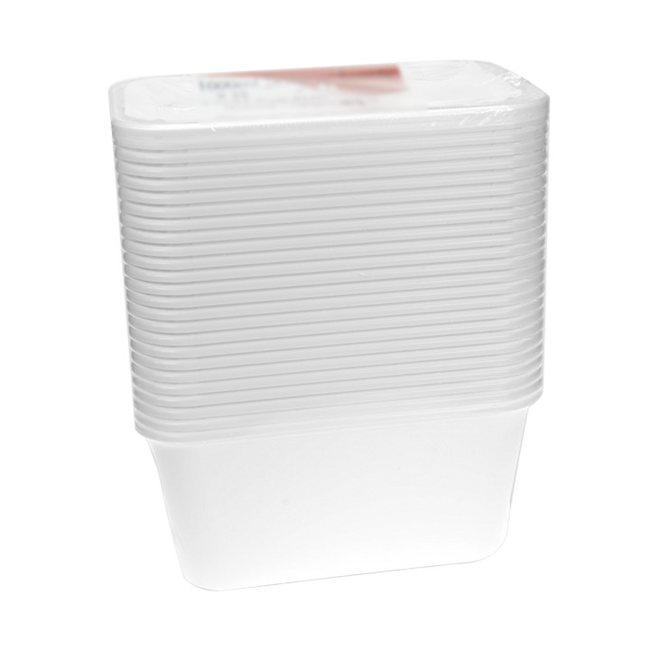 Rectangular Container in PP White with Lid 1.000ml 17,3x11,9cm (50 Units)