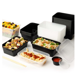 Rectangular Container in PP Black with Lid 1.000ml 17,3x11,9cm (50 Units)