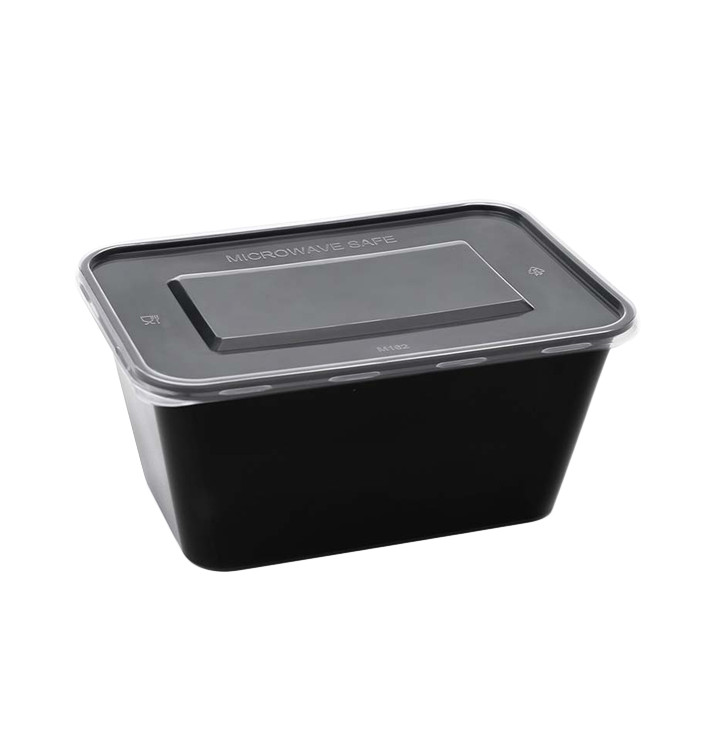Rectangular Container in PP Black with Lid 1.000ml 17,3x11,9cm (50 Units)