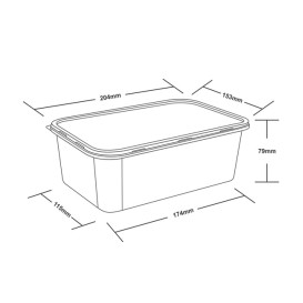 Rectangular Container in PP Black 1500ml 20,4x15,3x7,9cm (50 Units)