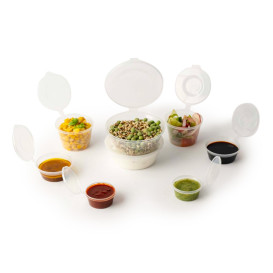 Reusable Transparent PP Plastic Sauce Container with Hinged Lid 2Oz/60ml (50 Units)