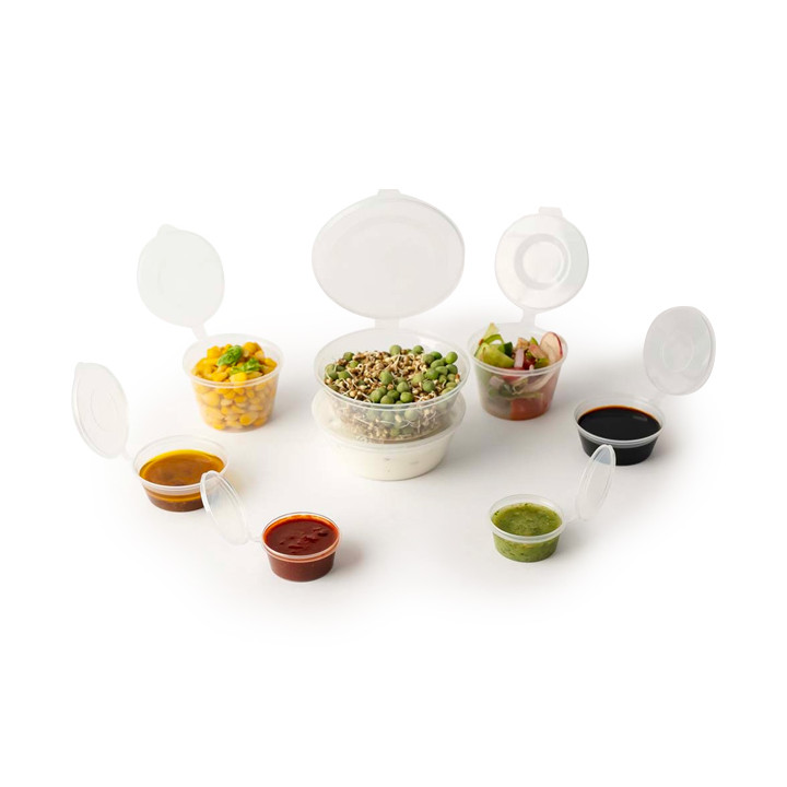 Hinge Sauce Cup in PP with Lid 6Oz/180ml (100 Units)