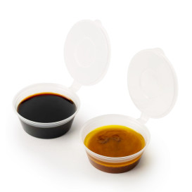 Reusable Transparent PP Plastic Sauce Container with Hinged Lid 2Oz/60ml (50 Units)