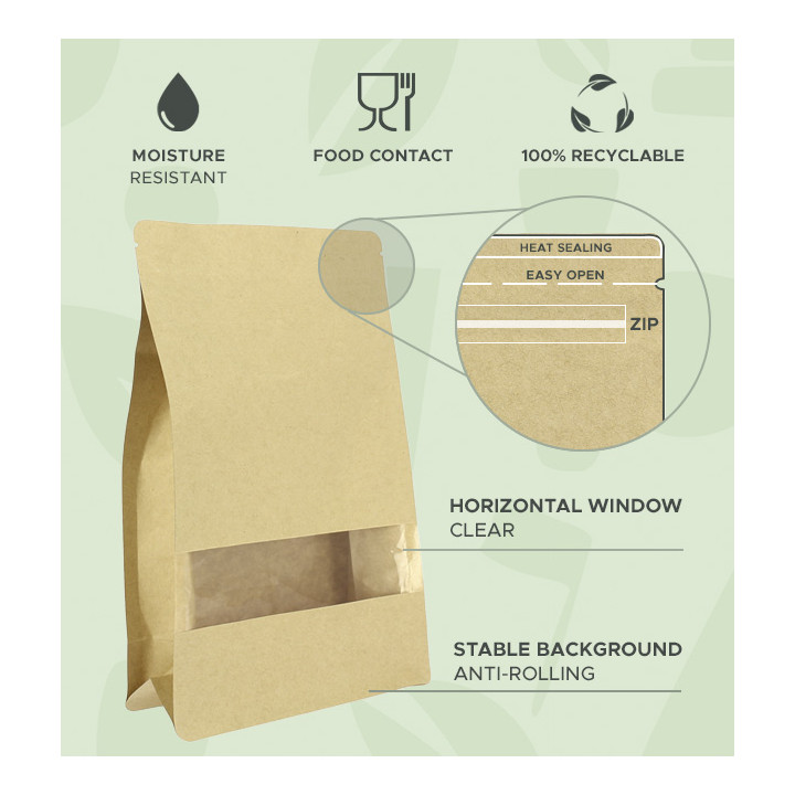 Paper StandUp Kraft with self closing and Window 16+8x26cm (50 Units)
