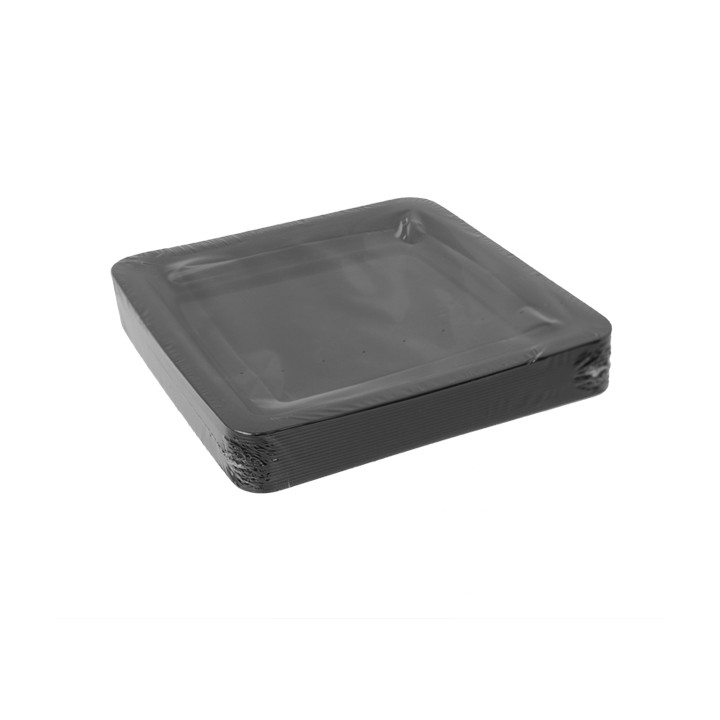 Reusable Square Plate in Extra Rigid PP Black 18x18cm (20 Units) 
