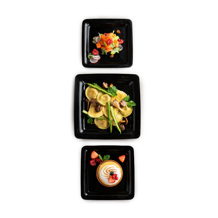 Reusable Square Plate in Extra Rigid PP Black 23x23cm (20 Units) 