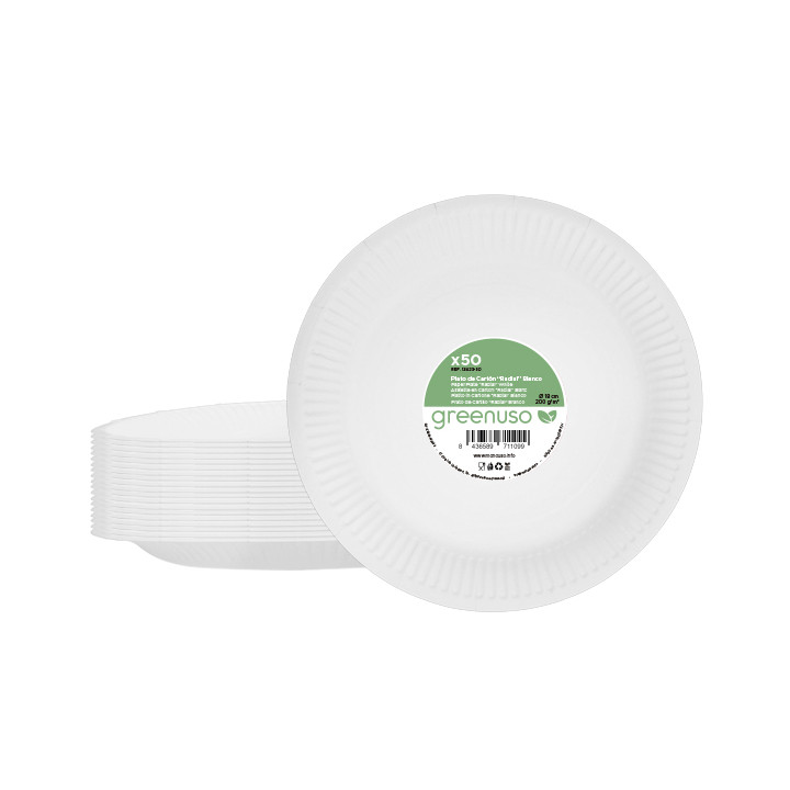 Round Paper Plate “Radial” White Ø18cm 200gr/m² (50 Units)