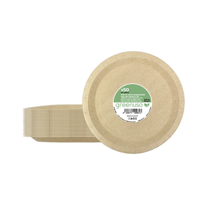 Paper Plate Round Shape Greaseproof Kraft Ø26cm 245g/m² (350 Units) 