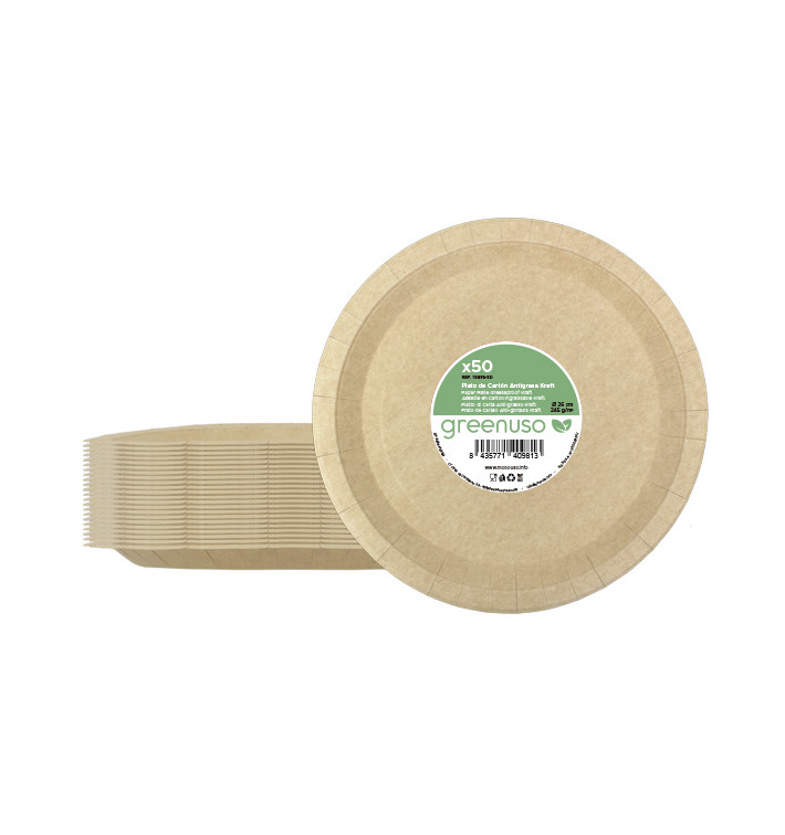 Round Kraft Greaseproof Cardboard Plate Ø26cm 245g/m²