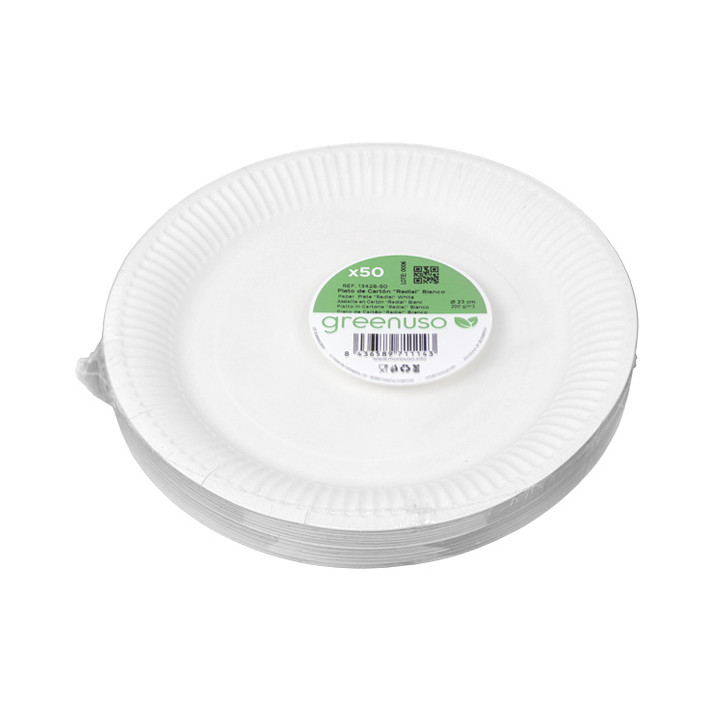 Round Paper Plate “Radial” White Ø23cm 200gr/m² (50 Units)