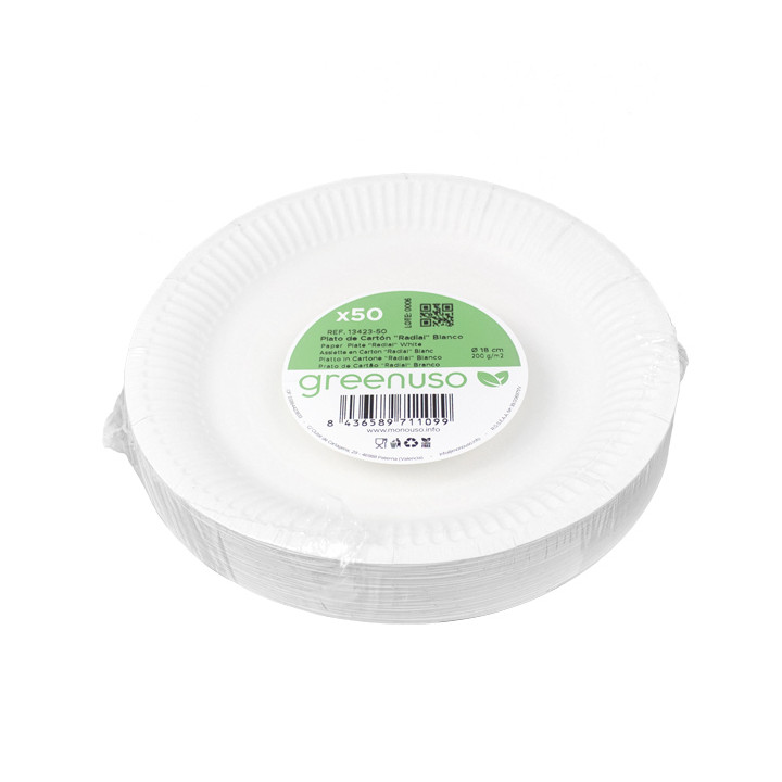 Round Paper Plate “Radial” White Ø18cm 200gr/m² (50 Units)