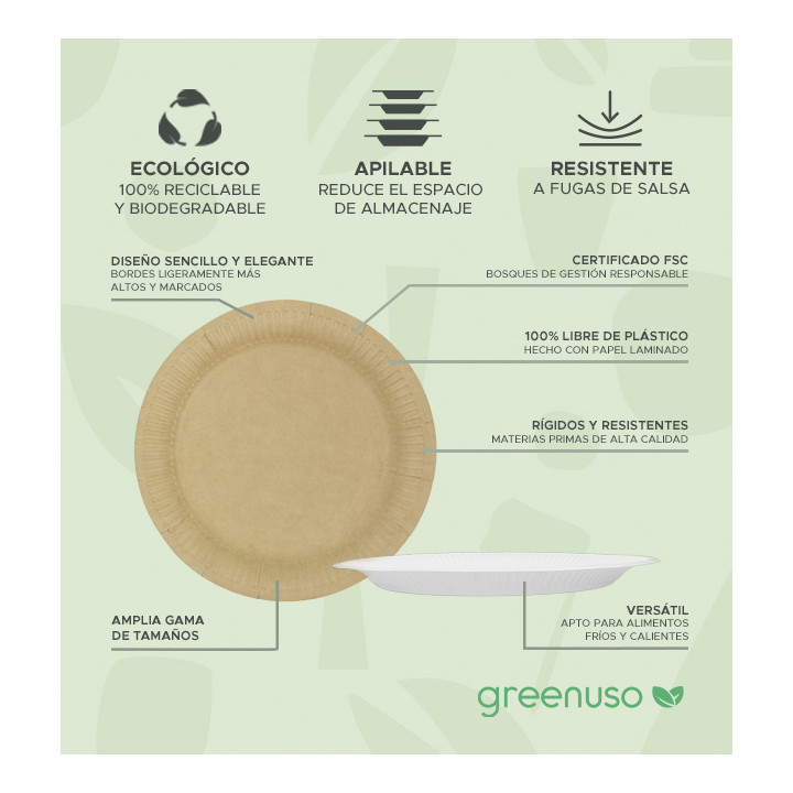 Round Paper Plate “Radial” Kraft Ø18cm 200gr/m² (650 Units)