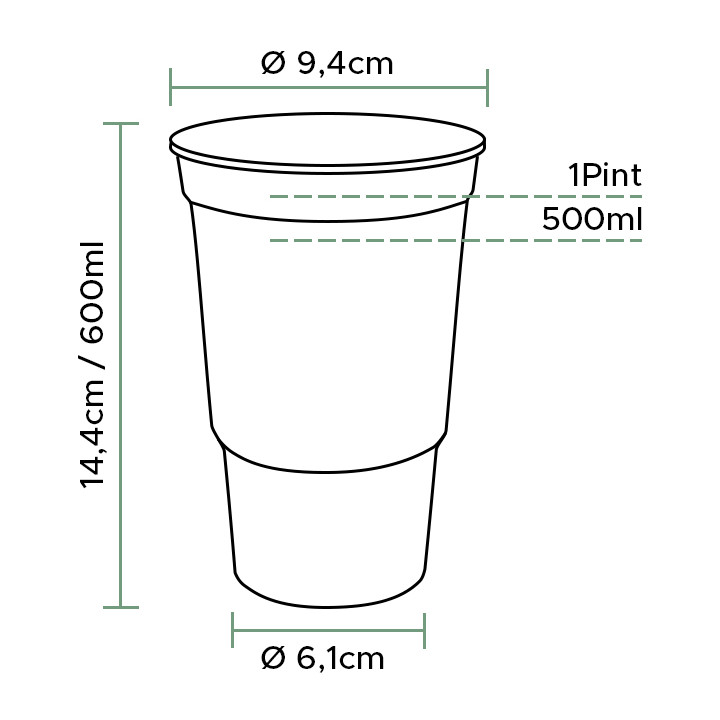 Reusable Cup PP Clear 600ml Ø9,4cm (800 Units)