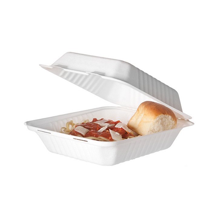 Sugarcane Hinged Container + PLA White 20x20x7,5cm (200 Units)