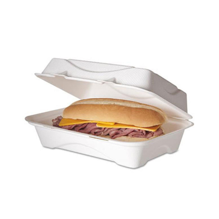 Sugarcane Hinged Container White 23x15x7,5cm (250 Units)