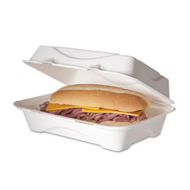 Sugarcane Hinged Container White 23x15x7,5cm (50 Units)