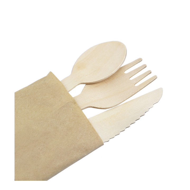 Wooden Cutlery Kit Fork, Knife Spoon (25 Units)